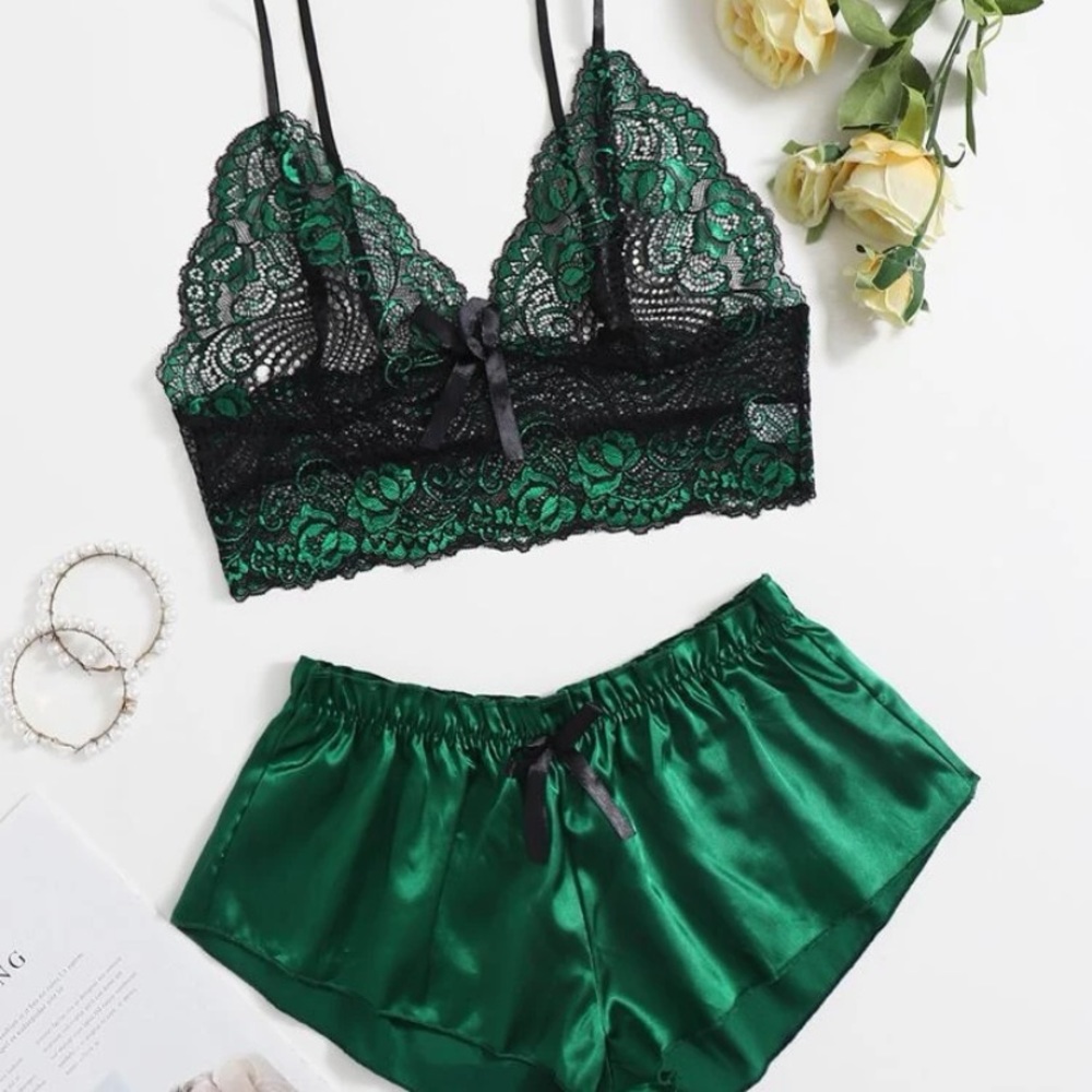 Lace satin cami pajama set - Picture 3 of 7